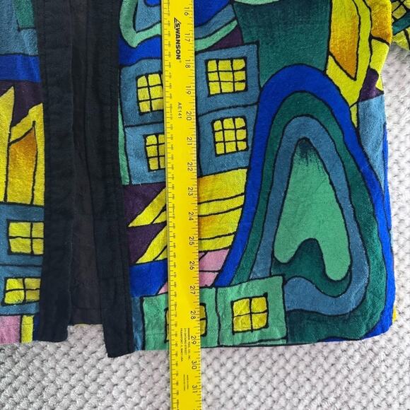 VTG Deeve New York Jacket Women One Size Green Silk Art To Wear Abstract City - Picture 13 of 16